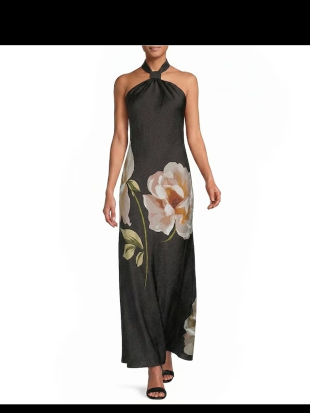 Halter-Neck Black Floral Maxi Dress